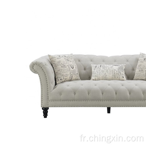 Meubles de salon Custom Hotel Sleeper 3 Place Blanc Tissu touffeté Chesterfield Couches Canapé de luxe